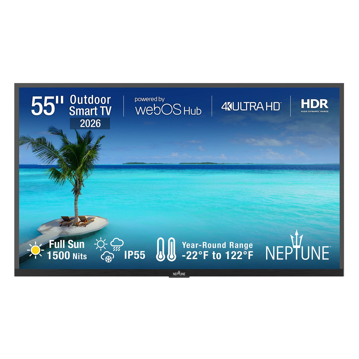 Peerless-AV ODTV5504 55-inch Full Sun 4K Outdoor Smart TV with Tilting Wall Mount front view