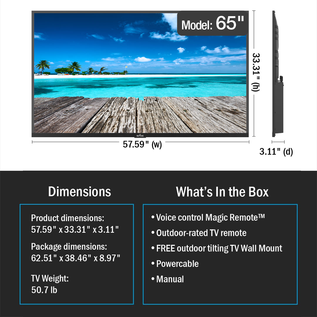Peerless-AV SOTV6504 Neptune 65in Outdoor Smart TV dimension diagram