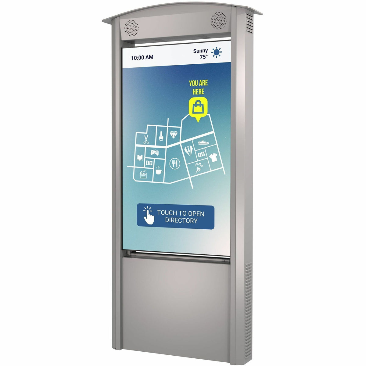 Peerless-AV KOP55XHB-SA Smart City Kiosk with 55-inch outdoor display and speakers, front view