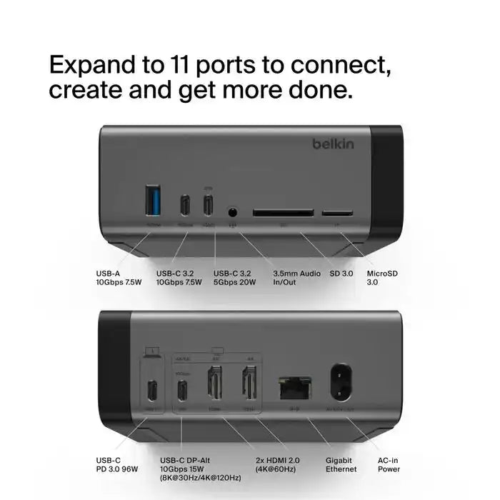 Belkin Connect USB-C 11-in-1 Pro GaN Dock 150W Electronic Accessories Belkin