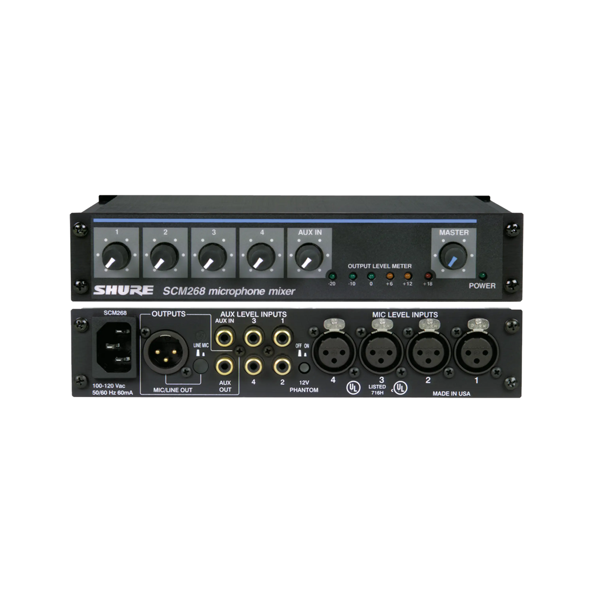 Shure SCM268 – Four-Channel Transformer Balanced Microphone Mixer Microphones Shure