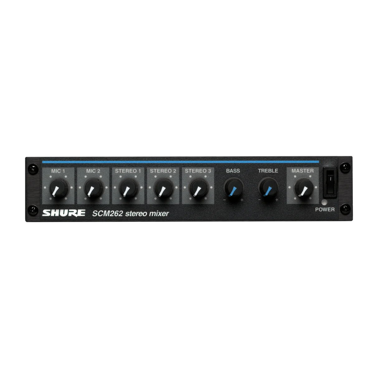 Shure SCM262 Stereo Mixer for use with 2 Microphones and 3 Stereo Sources, with Ducking and Phantom Power, AC only, Half Rack Space, Single and Dual Mount Microphones Shure