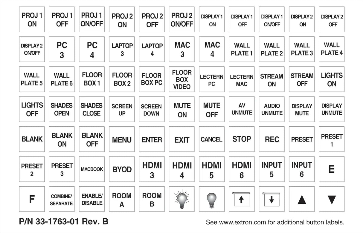 Extron Backlit Button Label Kit Text and Icon Labels, Sheet 2 Electronics Accessories Extron