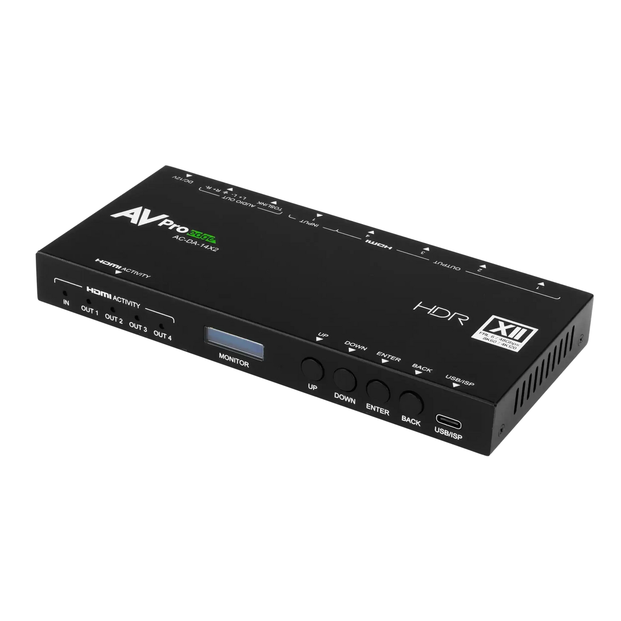 AVPro Edge 48Gbps HDMI scaling distribution amplifier with one input, and four outputs Video Transmitters AVPro Edge