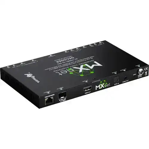 AVPro Edge 1G Networked audio decoder with built in amplifier. 25W per channel at 4 omhs, Dante and AES67 Support Video Transmitters AVPro Edge