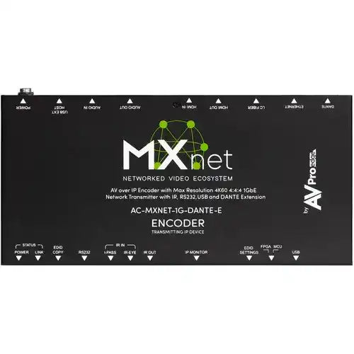 AVPro Edge Encoder; HDMI, HDMI Loop, USB, IR, RS232, Fiber & RJ45, with DANTE Encoder--Not Compatible with V2 Systems Video Transmitters AVPro Edge