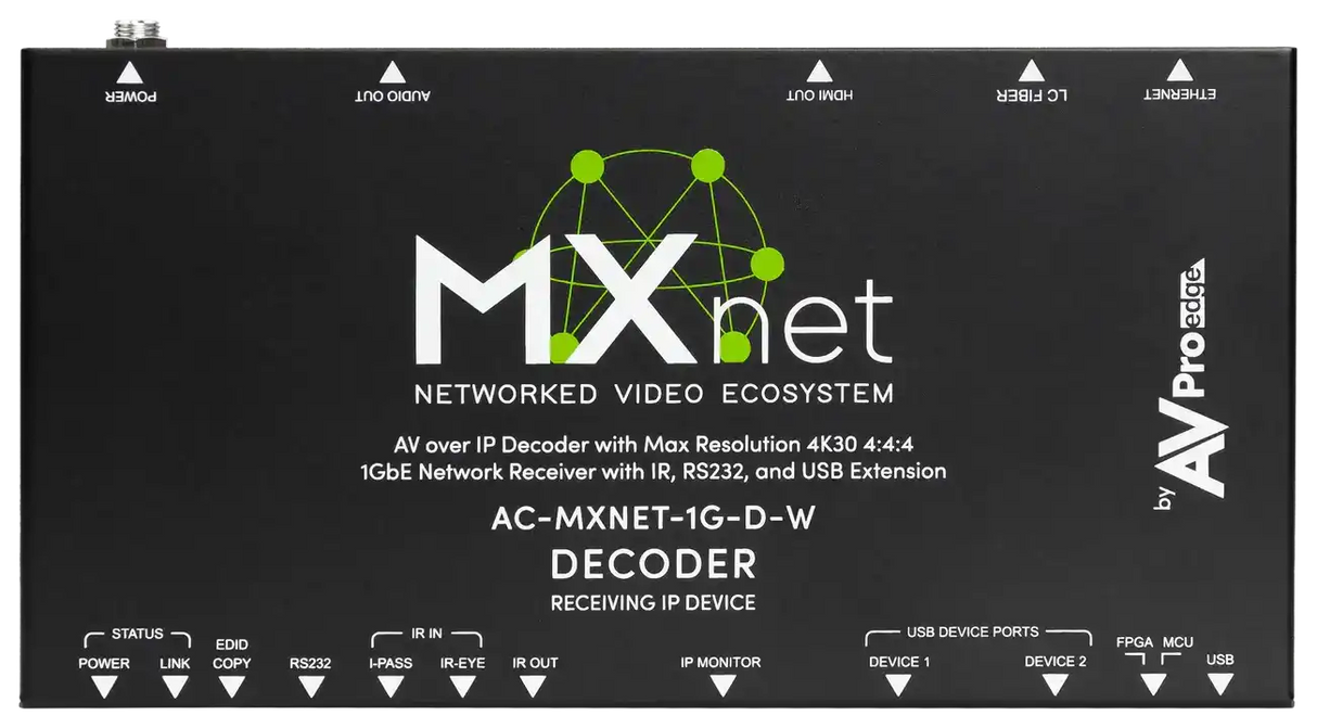 AVPro Edge MXnet Evolution II AV-over-IP Decoder with Dante encoding Video Transmitters AVPro Edge