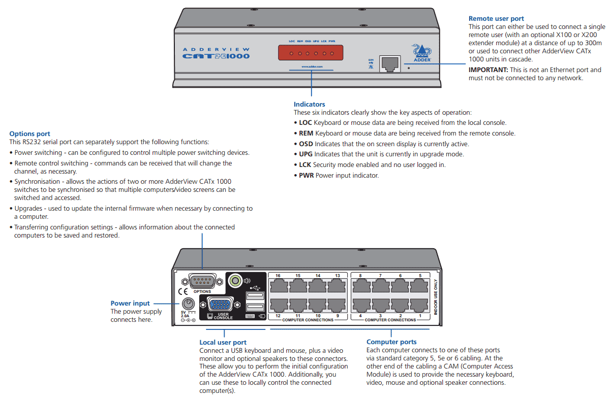 AdderView AVX1008-US: Secure 8-Port CATx KVM Switch for Single-User Multi-Server Control
