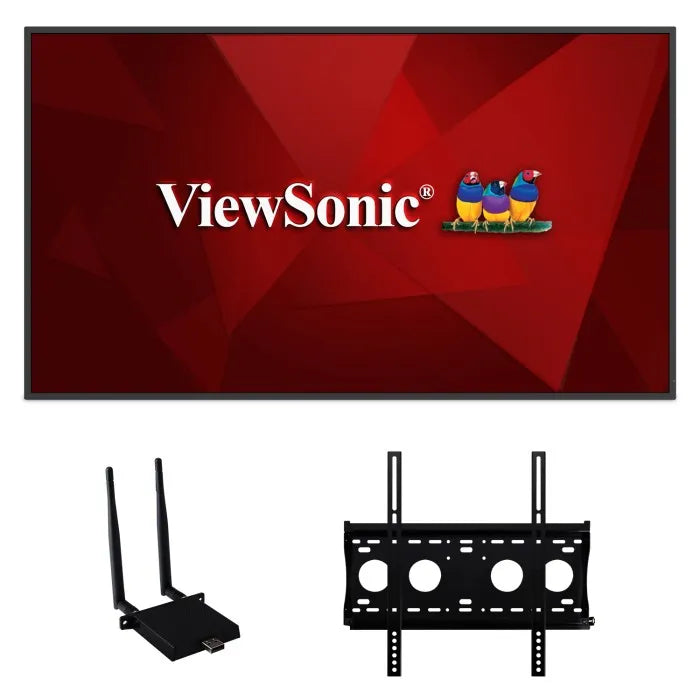 ViewSonic CDE6530-E1 65" 4K UHD Wireless Presentation Display Bundle with Wi-Fi 6 Adapter, Wall Mount, Android 11, 450 cd/m² Brightness, 24/7 Operation. Interactive Displays ViewSonic