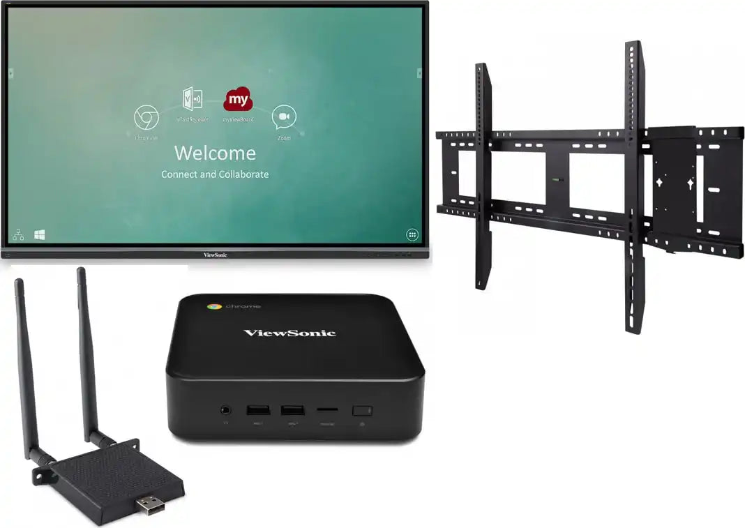 ViewSonic IFP8650-C1 86" 4K Interactive ViewBoard Bundle, 20-Point Multi-Touch, myViewBoard Suite, LB-WIFI-001 WiFi/Bluetooth Adapter, NMP660 Chromebox, WMK-047-2 Wall Mount for Education Interactive Displays ViewSonic