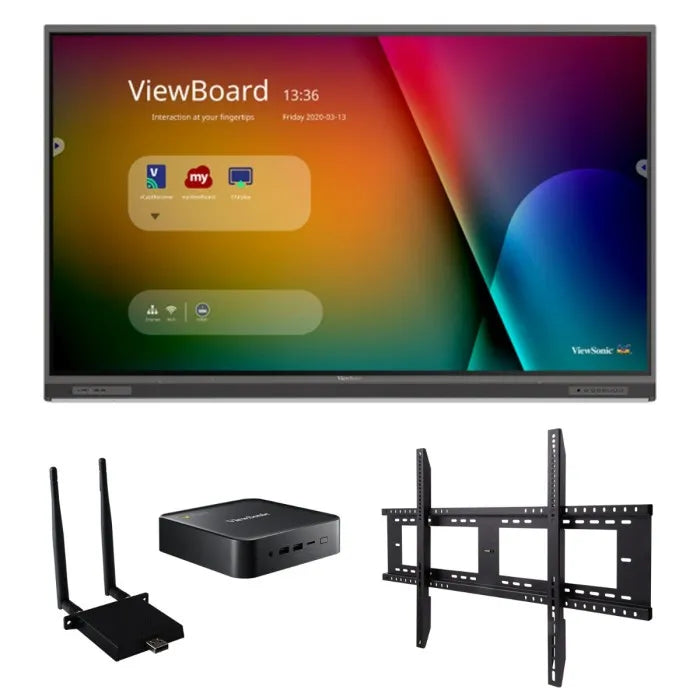 ViewSonic IFP8652-1C-C1 ViewBoard bundle includes the following items: - ViewBoard IFP8652-1C 4K Interactive display - VB-WIFI-005 Wi-Fi module - WMK-047-2 wall mount - NMP760 Chromebox Interactive Displays ViewSonic