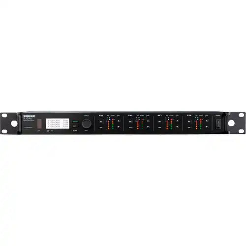Shure Dual digital wireless receiver with always on aes256 encryption, internal power supply, 1/2 wave antenna and rack mounting hardware, 572-620 mhz ULXD4DGV=-J50A Microphones Shure