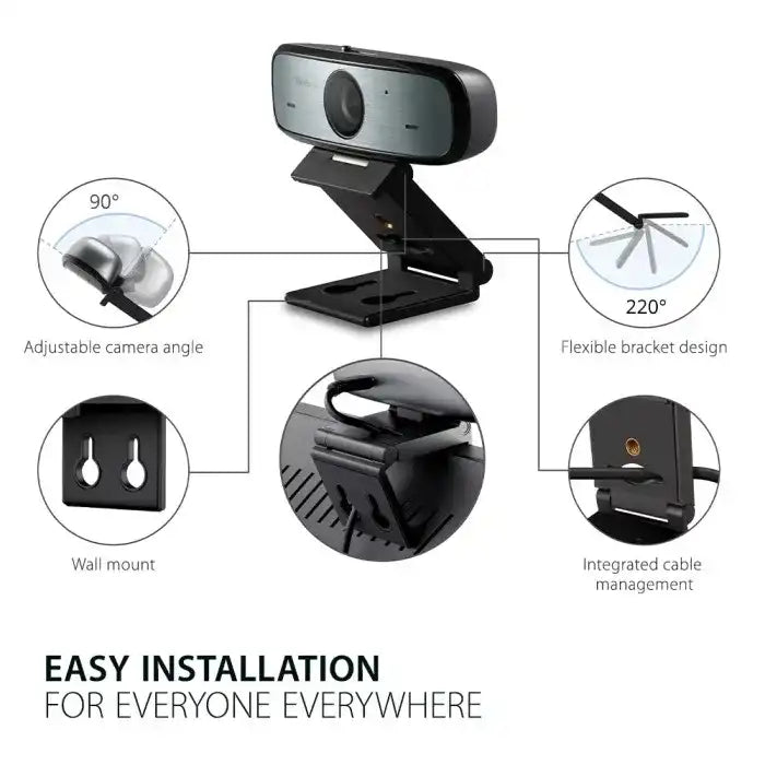 ViewSonic VB-CAM-002 Full HD 1080p USB Webcam with 90° FOV, Stereo Microphone, Privacy Shutter, 3-in-1 Mount ViewSonic