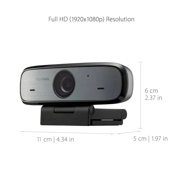 ViewSonic VB-CAM-002 Full HD 1080p USB Webcam with 90° FOV, Stereo Microphone, Privacy Shutter, 3-in-1 Mount ViewSonic