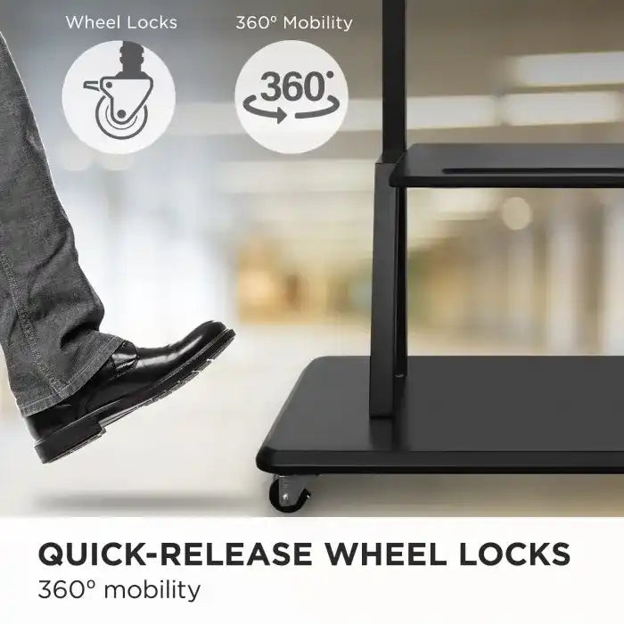 ViewSonic VB-STND-001 Mobile Trolley Cart, Black, Manual Height Adjustment up to 45.37", 360° Swivel, VESA 400x200 to 900x600mm, 15 lb Tray, ADA Compliant for 55"-86" Displays up to 265lbs TV & Monitor Mounts ViewSonic
