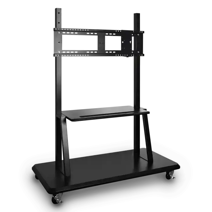 ViewSonic VB-STND-001 Mobile Trolley Cart, Black, Manual Height Adjustment up to 45.37", 360° Swivel, VESA 400x200 to 900x600mm, 15 lb Tray, ADA Compliant for 55"-86" Displays up to 265lbs TV & Monitor Mounts ViewSonic