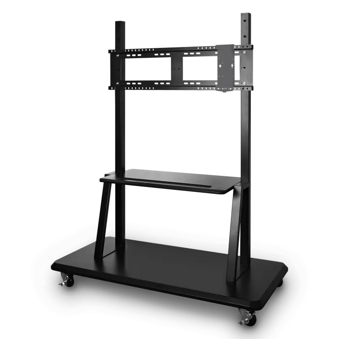 ViewSonic VB-STND-001 Mobile Trolley Cart, Black, Manual Height Adjustment up to 45.37", 360° Swivel, VESA 400x200 to 900x600mm, 15 lb Tray, ADA Compliant for 55"-86" Displays up to 265lbs TV & Monitor Mounts ViewSonic