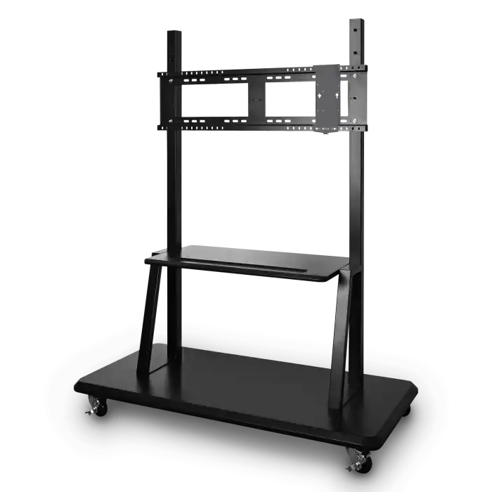 ViewSonic VB-STND-001 Mobile Trolley Cart, Black, Manual Height Adjustment up to 45.37", 360° Swivel, VESA 400x200 to 900x600mm, 15 lb Tray, ADA Compliant for 55"-86" Displays up to 265lbs TV & Monitor Mounts ViewSonic