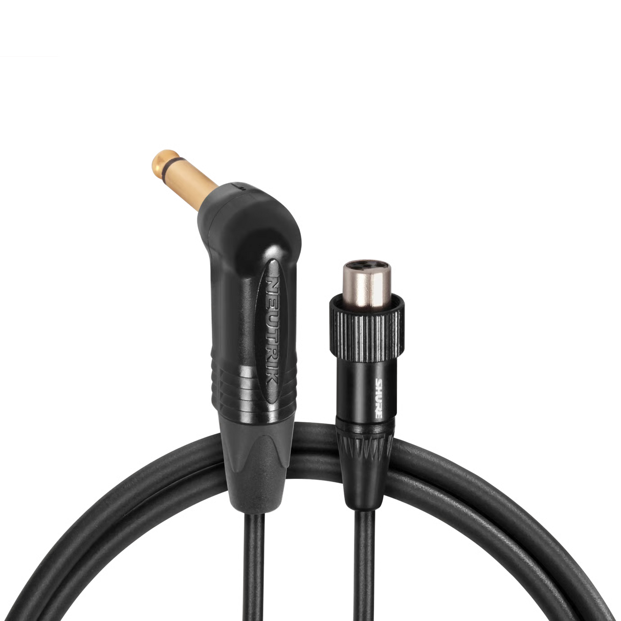 Shure WA307 Premium 3' Instrument Cable – Right-Angle 1/4" TS to Locking TA4F for Wireless Bodypack Transmitters Microphones Shure
