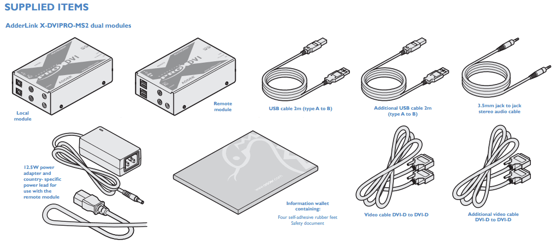 AdderLink X-DVIPRO-MS2-US - Dual-Head DVI/HDMI Video, USB 2.0 and Audio Extender over CATx up to 150ft