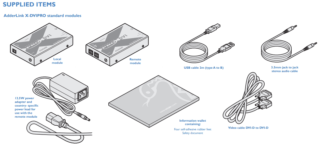 AdderLink X-DVIPRO-US - Single-Link DVI USB KVM Extender for High-Resolution Video over CATx up to 220ft