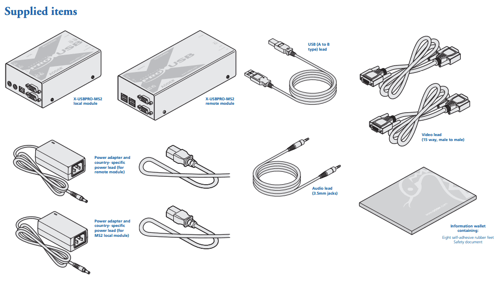 AdderLink X-USB-PRO-MS2-US - Dual VGA Video, Stereo Audio and 4-Port USB 2.0 Extender over CATx up to 1000ft