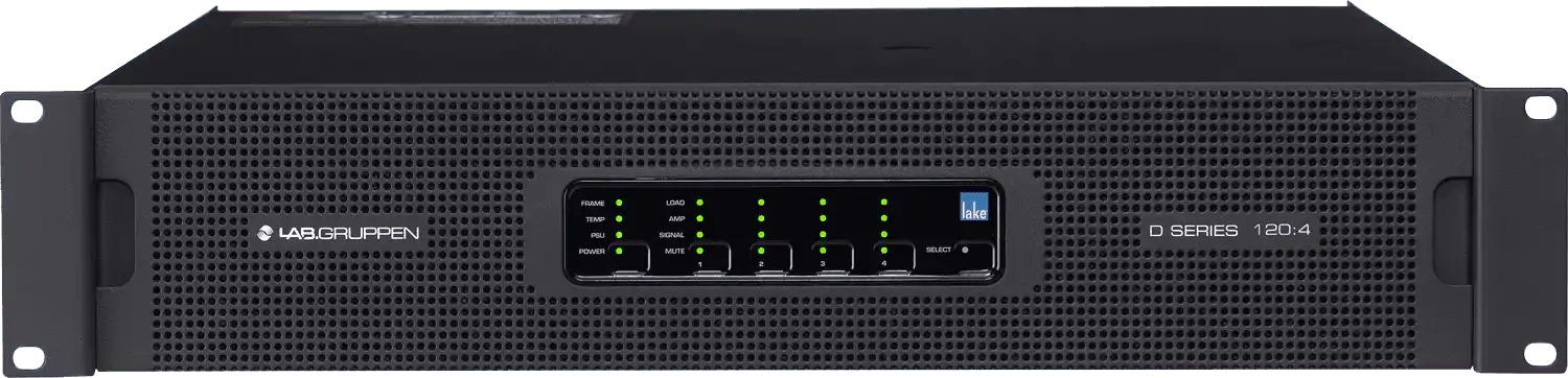 Lab Gruppen D SERIES LAKE D 120:4L 12,000W Amplifier with 4 Flexible Output-Channels, Lake Digital Signal Processing and Digital Audio Networking for Installation Applications Audio Amplifiers Lab Gruppen