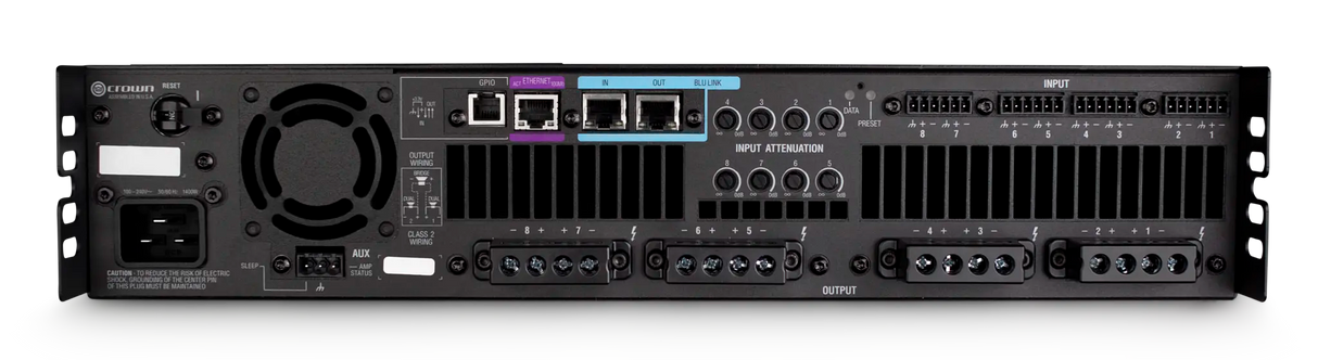 Crown DCI8X600N – 8-Channel 600W Network DriveCore Install Amplifier - rear panel