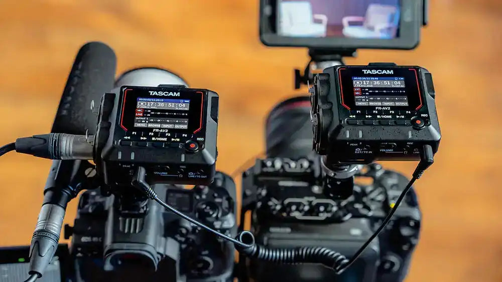 Tascam FR-AV2 Compact 32-bit Float Field Recorder and Timecode Generator with Mixer Audio Players & Recorders Tascam