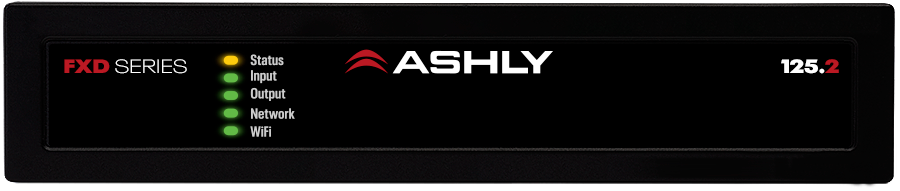 ASHLY FXD125.2 1/2RU Compact 2-Ch Power Amp with DSP/Dante, 2 x 125W @ 4/8 Ohms, 1 x 250W BR @ 70V, mounting kit option Amplifiers Ashly