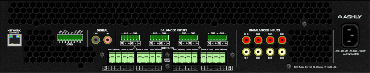 ASHLY FX750.8 8-Ch Power Amp with DSP, 8 x 750W @ 2/4 Ohms, 375W @ 8 Ohms, 4 x 1500W BR @ 70V, 2U Amplifiers Ashly