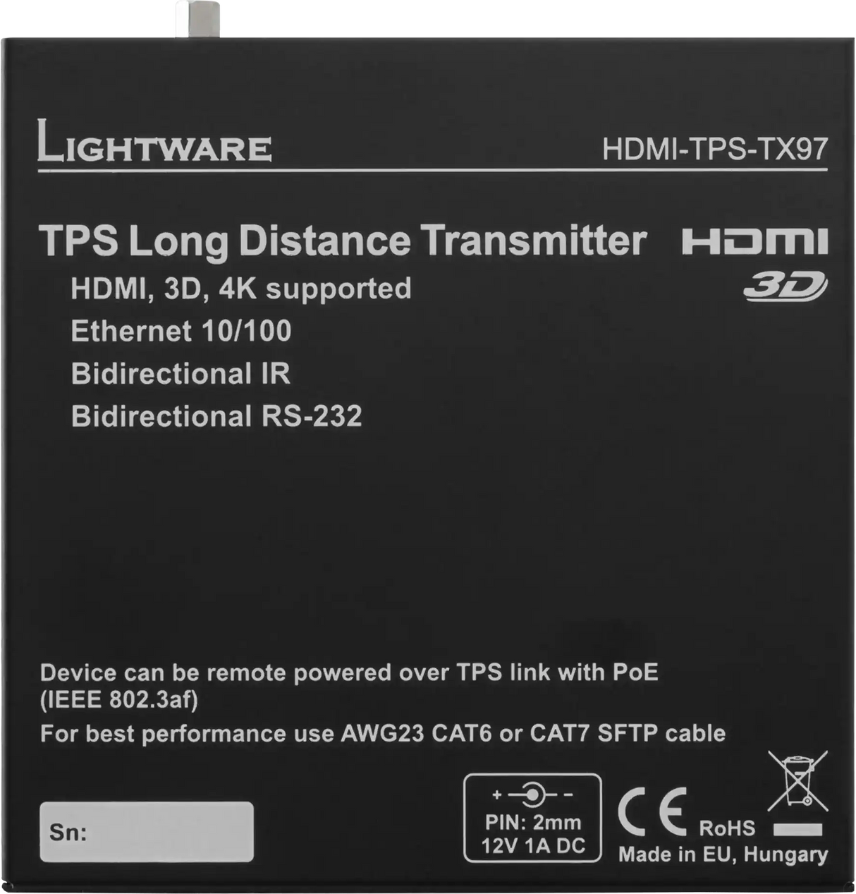 Lightware HDMI-TPS-TX97 TPS extender for single CATx cable with Poe - 91540024 Video Transmitters LightWare