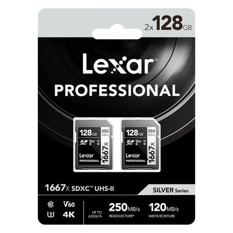 Lexar SILVER Series Professional 1667x 128GB UHS-II SDXC Memory Card, 2-Pack Electronic Accessories Lexar