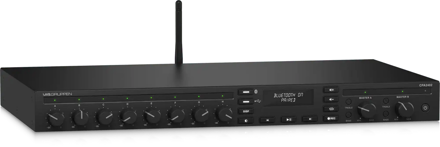 Lab Gruppen CPA2402 2 x 240 Watt Commercial Mixer Amplifier with 8 Inputs, Bluetooth Streaming, USB Media Player Audio Amplifiers Lab Gruppen
