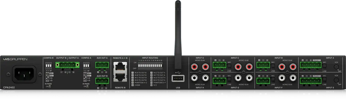 Lab Gruppen CPA2402 2 x 240 Watt Commercial Mixer Amplifier with 8 Inputs, Bluetooth Streaming, USB Media Player Audio Amplifiers Lab Gruppen