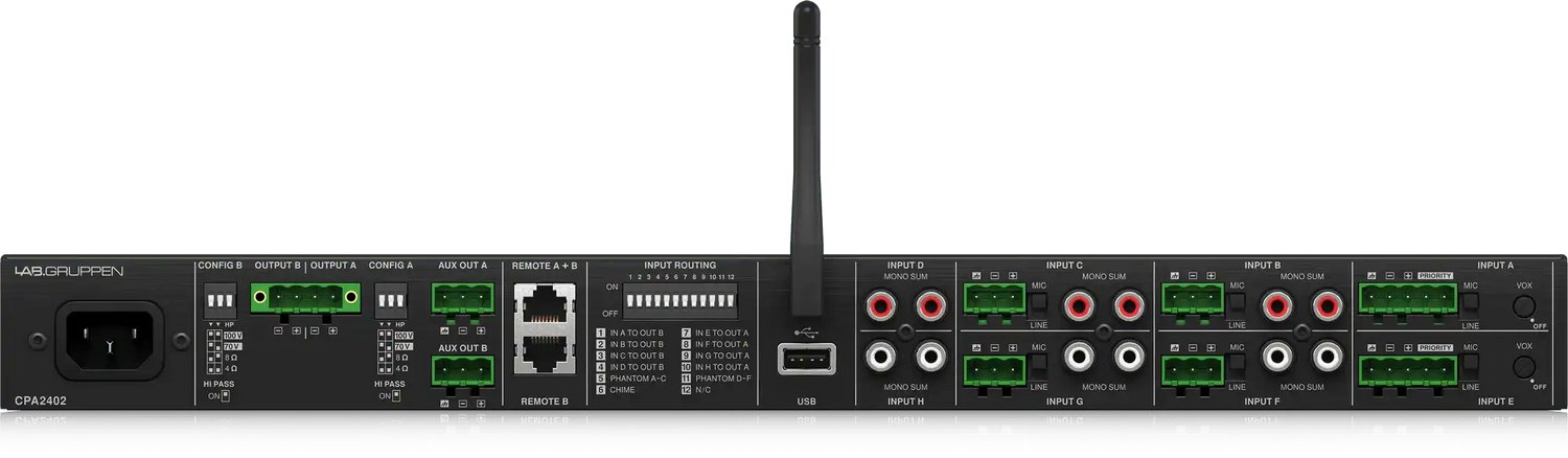 Lab Gruppen CPA2402 2 x 240 Watt Commercial Mixer Amplifier with 8 Inputs, Bluetooth Streaming, USB Media Player Audio Amplifiers Lab Gruppen