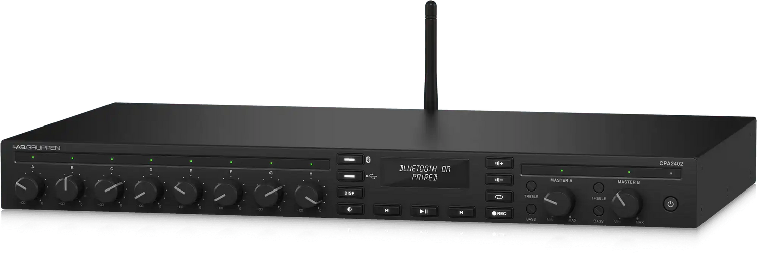 Lab Gruppen CPA2402 2 x 240 Watt Commercial Mixer Amplifier with 8 Inputs, Bluetooth Streaming, USB Media Player Audio Amplifiers Lab Gruppen