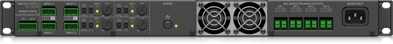 Lab Gruppen E10:4 - 1000 Watt Amplifier with 4 Flexible Output Channels for Installation Applications Audio Amplifiers Lab Gruppen