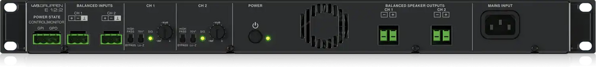 Lab Gruppen E12:2 - 1200 Watt Amplifier with 2 Flexible Output Channels for Installation Applications Audio Amplifiers Lab Gruppen