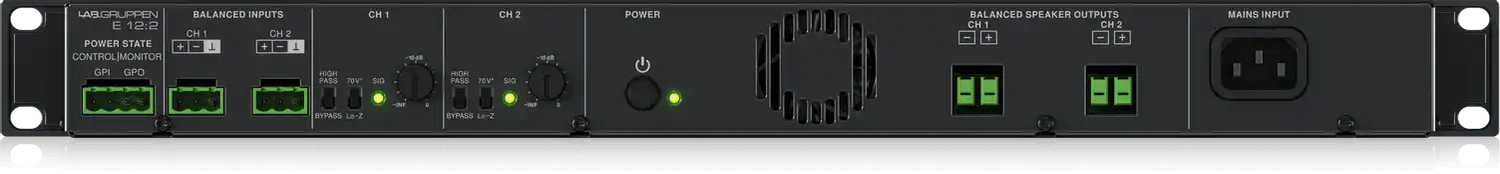 Lab Gruppen E12:2 - 1200 Watt Amplifier with 2 Flexible Output Channels for Installation Applications Audio Amplifiers Lab Gruppen