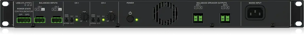 Lab Gruppen E2:2 - 200 Watt Amplifier with 2 Flexible Output Channels for Installation Applications Audio Amplifiers Lab Gruppen