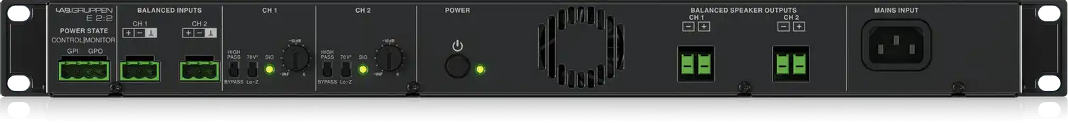 Lab Gruppen E2:2 - 200 Watt Amplifier with 2 Flexible Output Channels for Installation Applications Audio Amplifiers Lab Gruppen