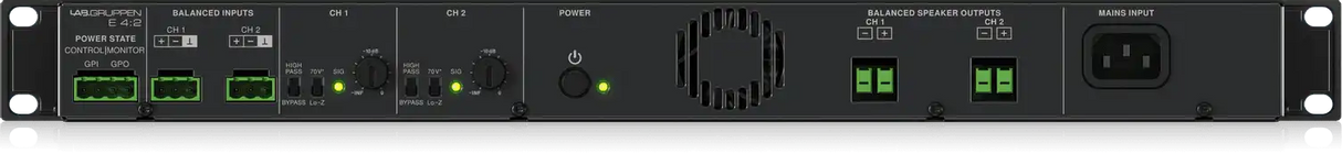 Lab Gruppen E4:2 - 400 Watt Amplifier with 2 Flexible Output Channels for Installation Applications Audio Amplifiers Lab Gruppen