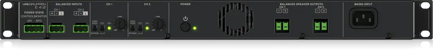 Lab Gruppen E4:2 - 400 Watt Amplifier with 2 Flexible Output Channels for Installation Applications Audio Amplifiers Lab Gruppen