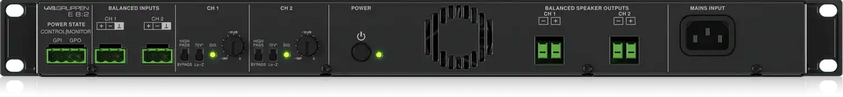 Lab Gruppen E8:2 Ampllfier 2-Channel Power Amplifier with Low Impedance and 70-100V Operation Audio Amplifiers Lab Gruppen