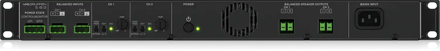 Lab Gruppen E8:2 Ampllfier 2-Channel Power Amplifier with Low Impedance and 70-100V Operation Audio Amplifiers Lab Gruppen