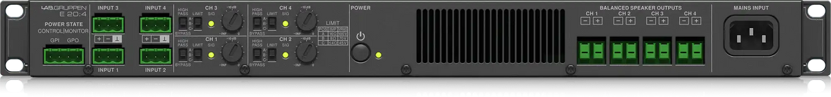 Lab Gruppen E 20:4 2,000 Watt Amplifier with 4 Flexible Output Channels for Installation Applications Audio Amplifiers Lab Gruppen