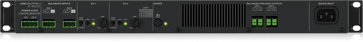 Lab Gruppen E 40:2 4,000 Watt Amplifier with 2 Flexible Output Channels for Installation Applications Audio Amplifiers Lab Gruppen