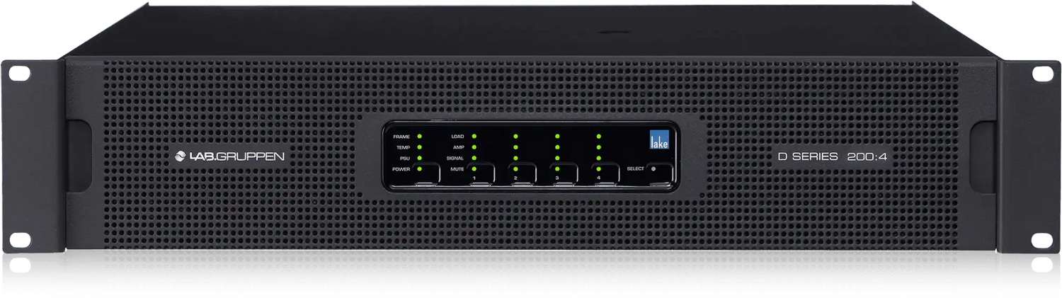 Lab Gruppen D SERIES LAKE D 200:4L 20,000W Amplifier with 4 Flexible Output-Channels, Lake Digital Signal Processing and Digital Audio Networking for Installation Applications Audio Amplifiers Lab Gruppen