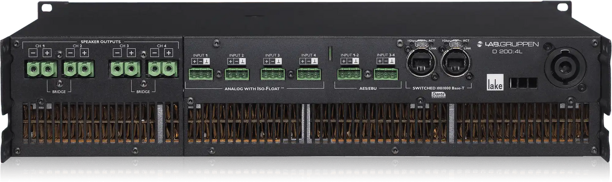 Lab Gruppen D SERIES LAKE D 200:4L 20,000W Amplifier with 4 Flexible Output-Channels, Lake Digital Signal Processing and Digital Audio Networking for Installation Applications Audio Amplifiers Lab Gruppen